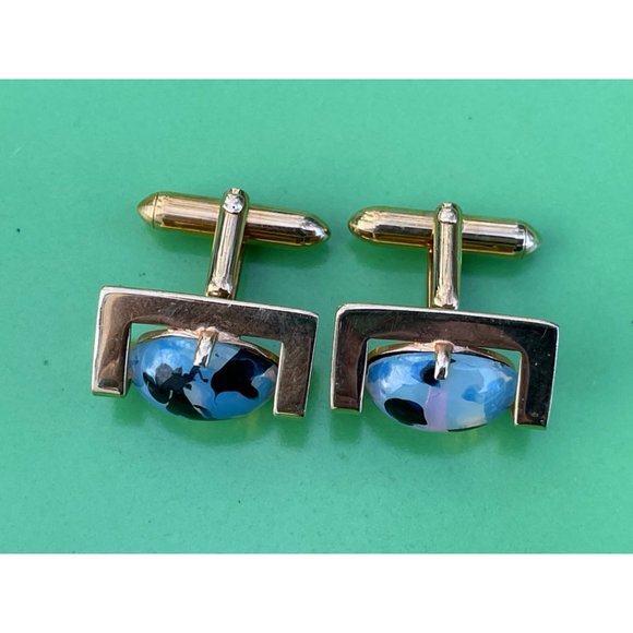 Vintage 1960s Swank Opal Glass Mens Cufflinks - Picture 9 of 16